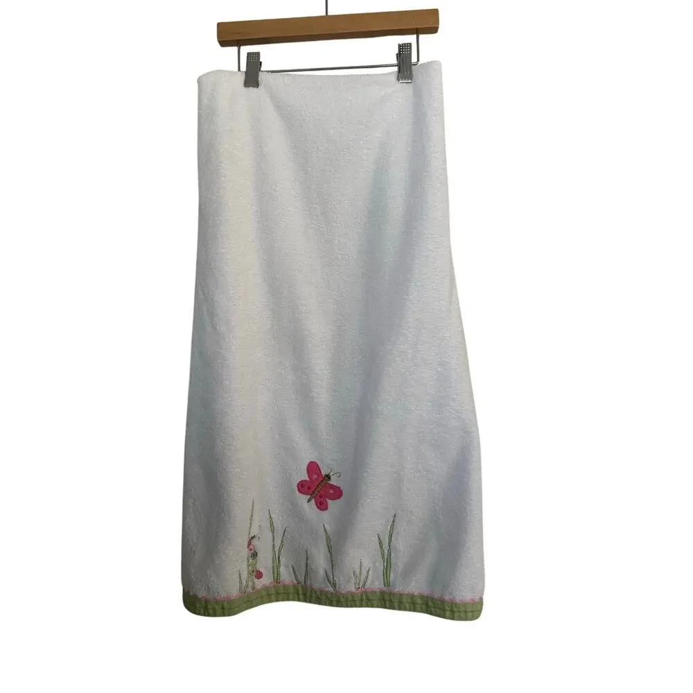 Pottery Barn Kids Towel Cotton Embroidered Butterfly White